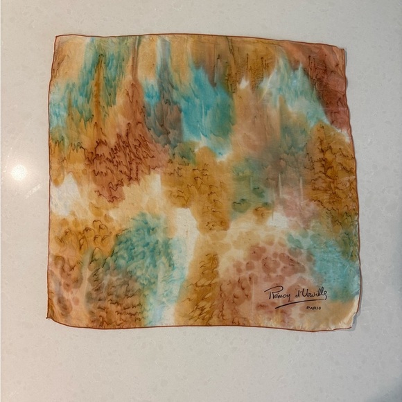 Accessories - Vintage Remoy D’Urville Paris Watercolor Silk Scarf - Elegant French Design
